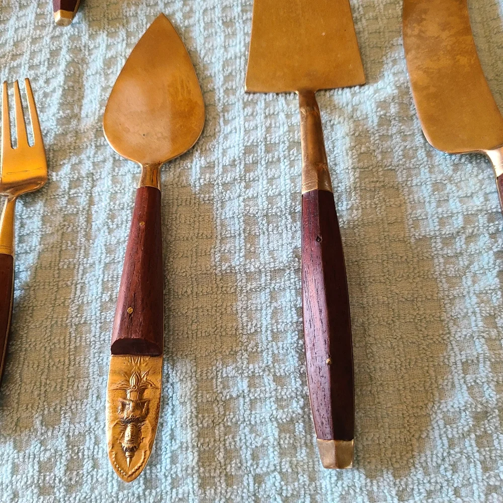 22 piece Thai wood and brass appetizer/dessert set